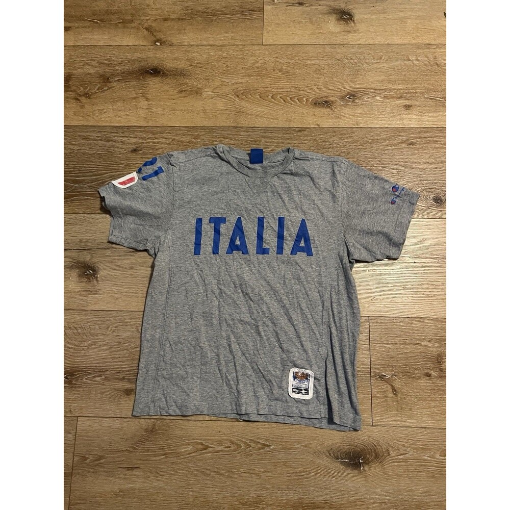 Champion Mens Gray Short Sleeve Italia Basketball T-shirt Size Large Vintage